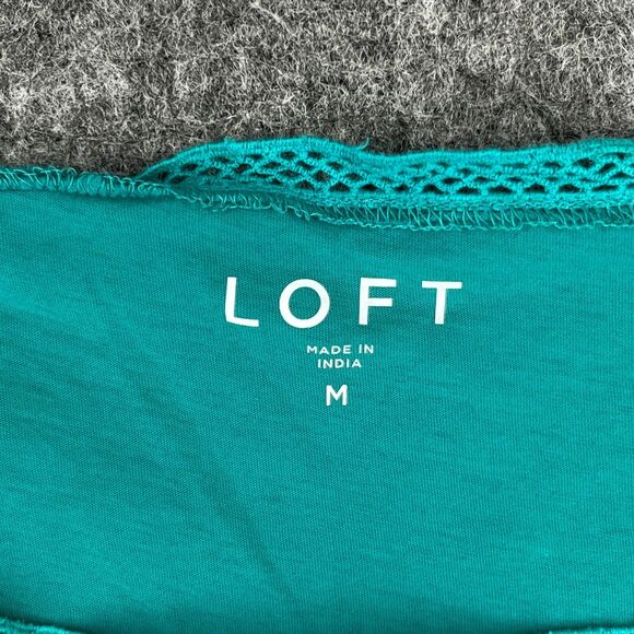 LOFT Shirt Womens M Blue Cutout Ruffle Flutter Sleeves Square Neck Wonderlust - Picture 3 of 8